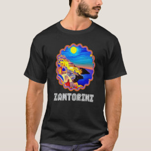Sunset In Santorini Greece Painting  2 T-Shirt