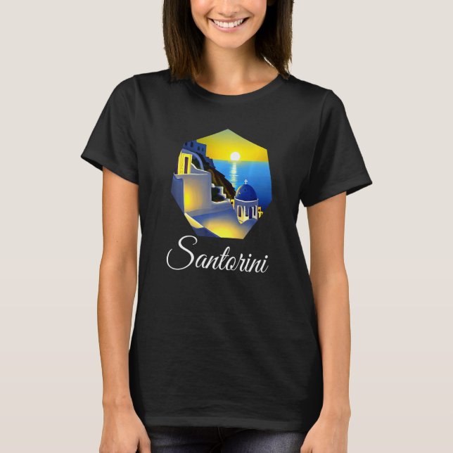 Sunset In Santorini Greece Painting   T-Shirt (Front)