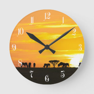 Sunset in Serengeti Round Clock