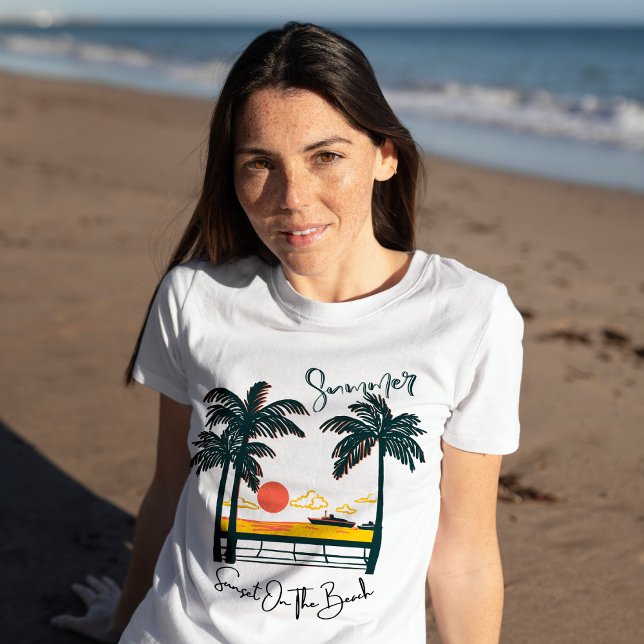 Sunset in summer and Palm Tree T-Shirt (Creator Uploaded)