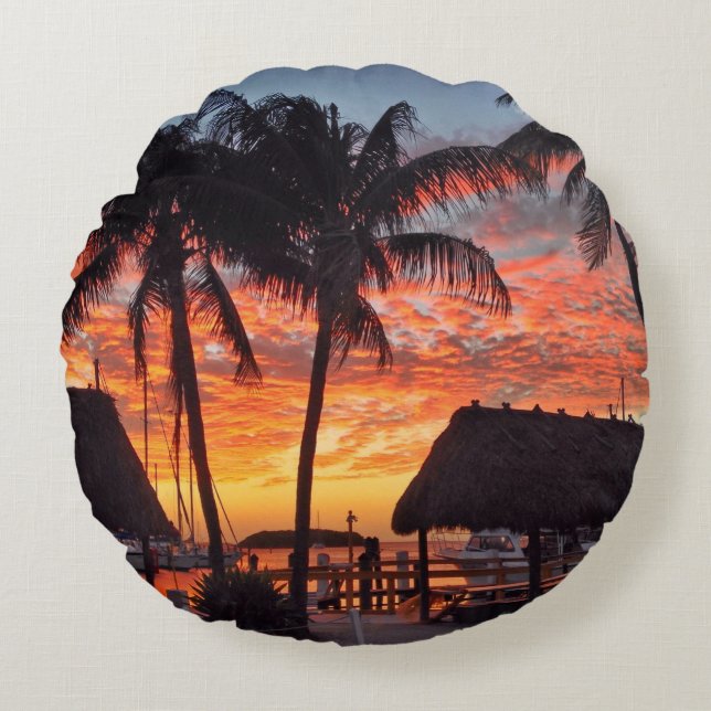 Sunset in the Florida Keys Round Cushion (Front)