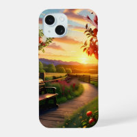 Sunset in the Mountain with Apple Tree Scene Land