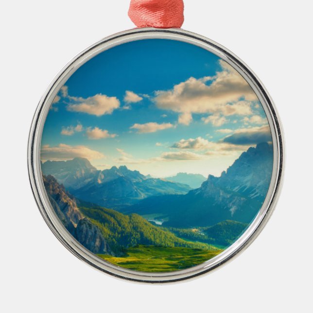 Sunset in the Mountains Metal Tree Decoration (Front)
