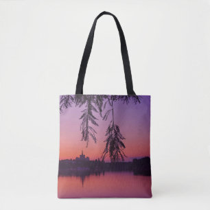 Sunset In The Summer By The Lake With City Skyline Tote Bag