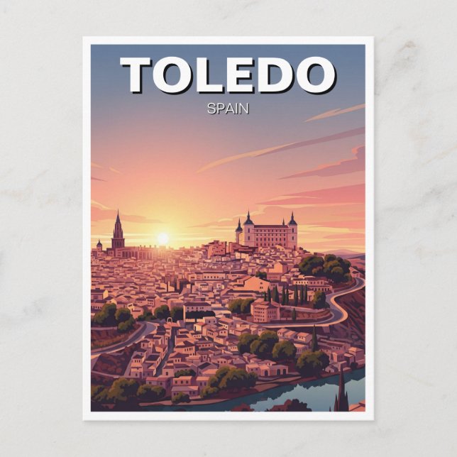 Sunset in Toledo Spain Alcazar Travel Postcard (Front)