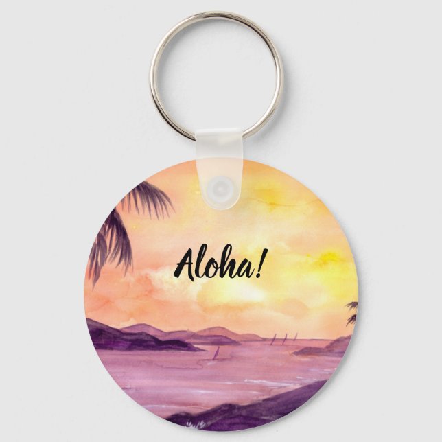 Sunset in Tropics by Farida Greenfield Key Ring (Front)