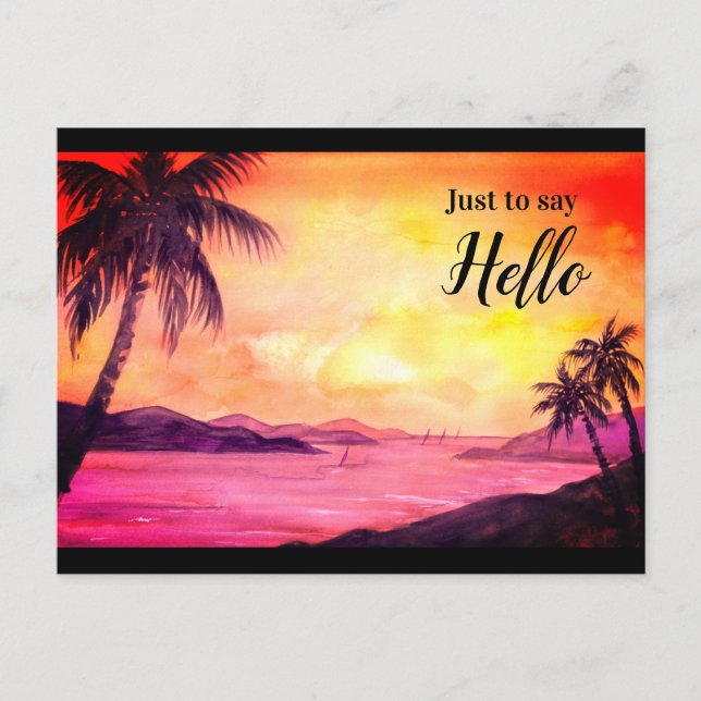 Sunset in Tropics Watercolor by Farida Greenfield  Postcard (Front)
