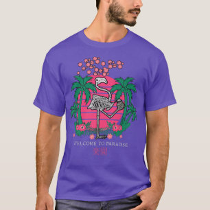 Sunset Japan Vaporwave Kanji Skeleton Flamingo Par T-Shirt