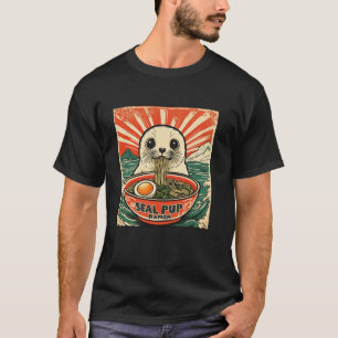 Sunset Japanese Mt. Fuji Noodle Lover Seal Pup Ram T-Shirt