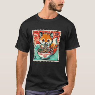 Sunset Japanese Mt. Fuji Postage Stamp Fox Pup Ram T-Shirt