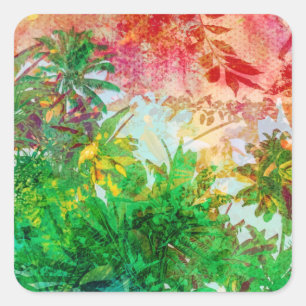 Sunset Jungle Tropical Palm Leaves Square Sticker
