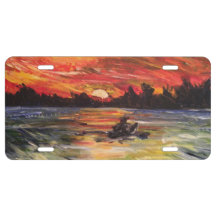 Sunset Kayaker Painting on License Plate