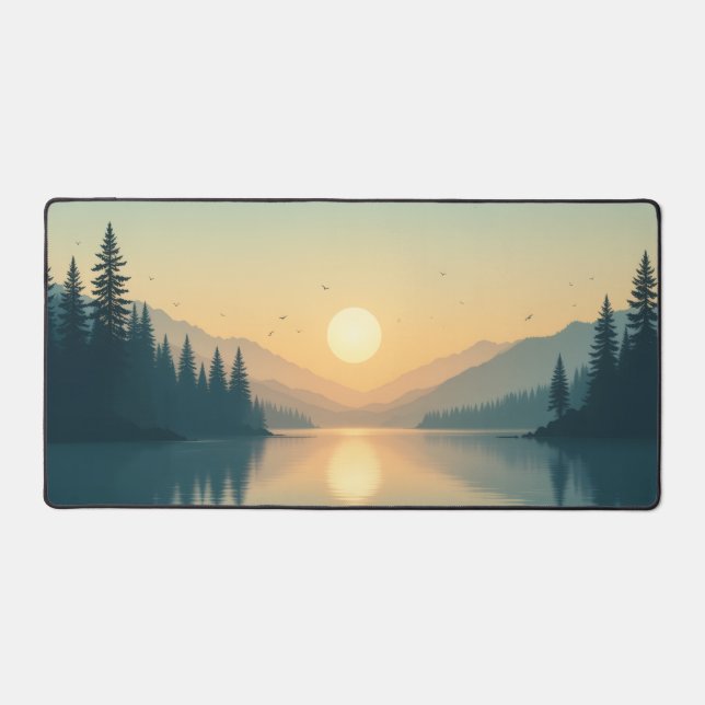 Sunset Lake Desk Mat - Scenic Forest Mousepad, Epi (Front)
