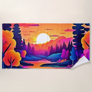 Sunset Lake Fantasy Art Beach Towel