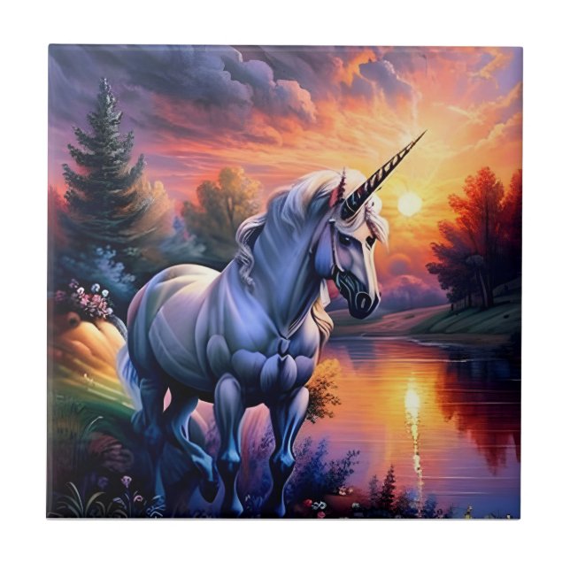 Sunset Lake River Unicorn Seven Tile (Front)