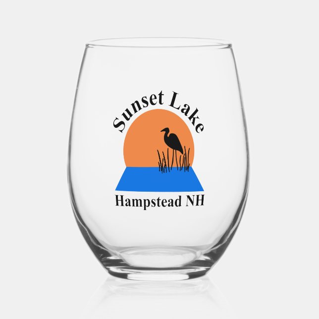 Sunset Lake Stemless Wine Glass (Front)