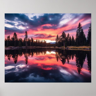 Sunset Lake & Tree Line Poster