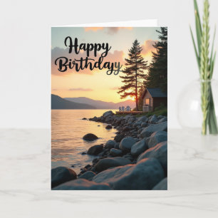 Sunset Lakeside Birthday Card
