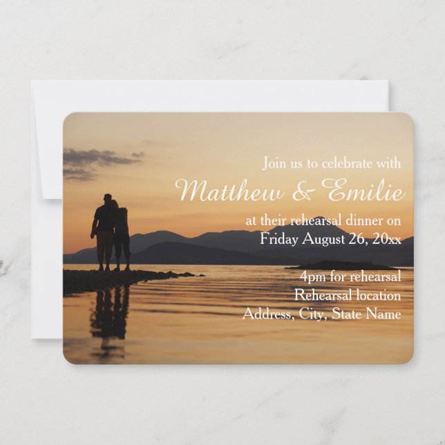 Sunset Land and Sea Rehearsal Dinner Invitation (Front)