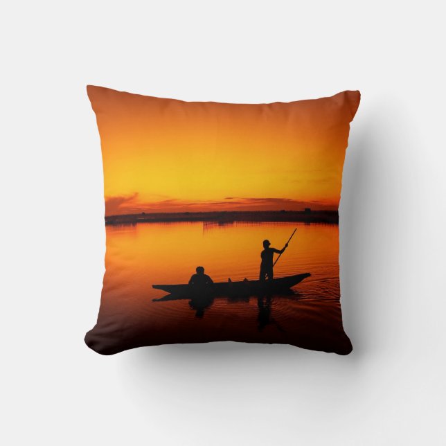 Sunset Landscape with A Boat-68465 Cushion (Front)