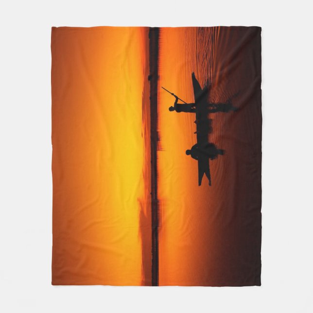 Sunset Landscape with A Boat-68465 Fleece Blanket (Front)