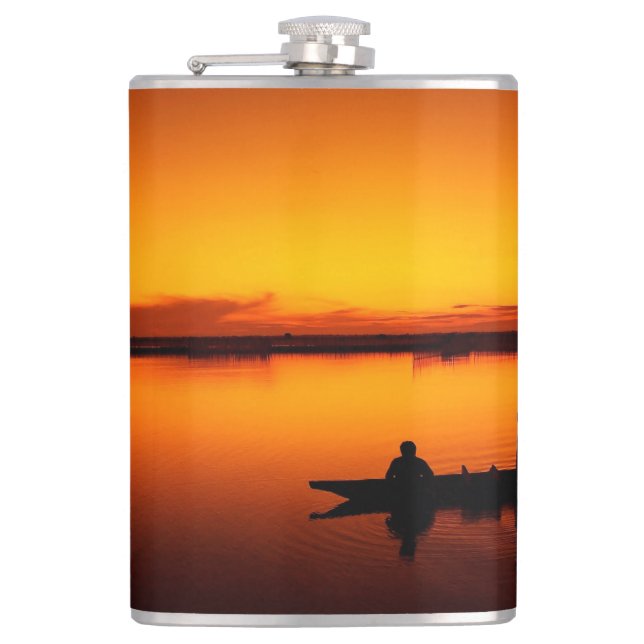 Sunset Landscape with A Boat-68465 Hip Flask (Front)