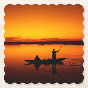 Sunset Landscape with A Boat-68465 Paper Coaster