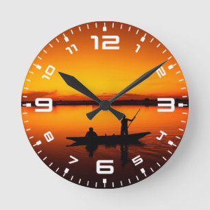 Sunset Landscape with A Boat-68465 Round Clock