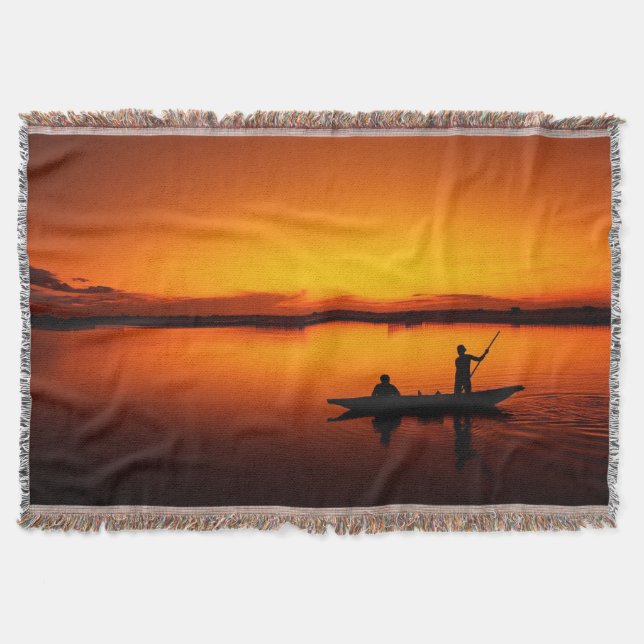 Sunset Landscape with A Boat-68465 Throw Blanket (Front)