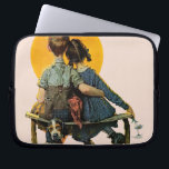 Sunset Laptop Sleeve<br><div class="desc">Artist: Norman Rockwell | Boy & girl watch sunset from bench,  forlorn puppy</div>