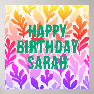 sunset leaf ombre colourful happy Birthday party  Poster
