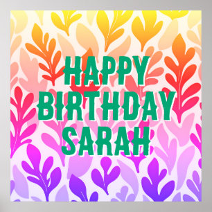 sunset leaf ombre custom text happy Birthday party Poster