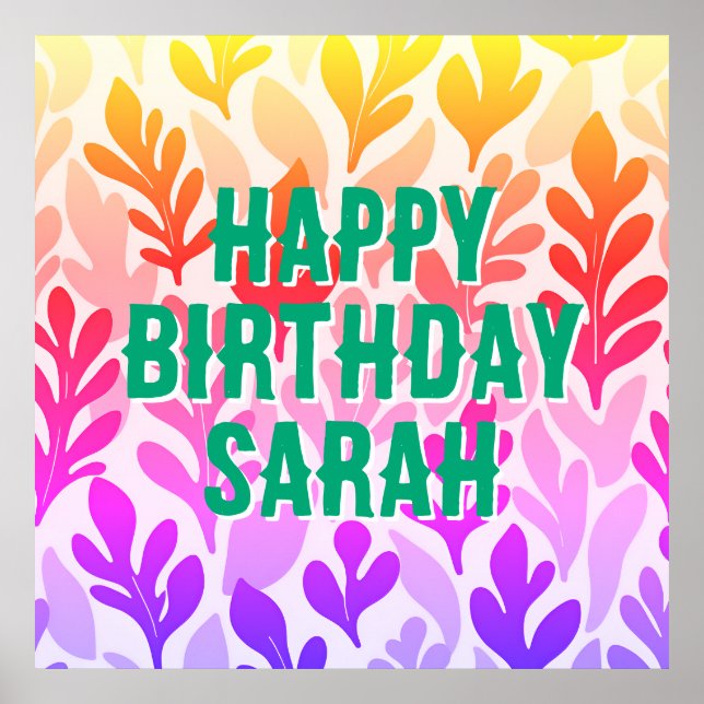 sunset leaf ombre custom text happy Birthday party Poster (Front)