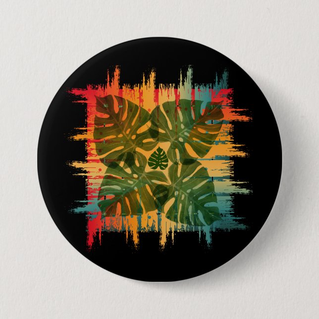 SUNSET LEAFY TROPICAL 7.5 CM ROUND BADGE (Front)