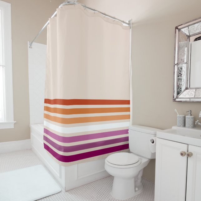 Sunset Lesbian Flag Shower Curtain (In Situ)