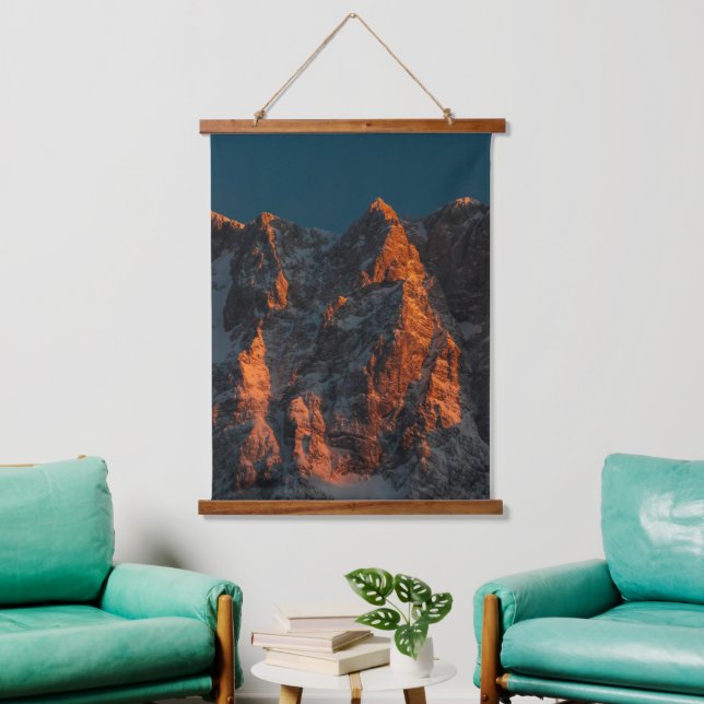 Sunset light on majestic mountains hanging tapestry (Living Room)