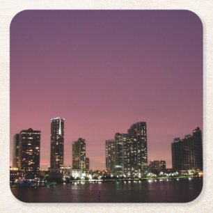 Sunset light over Miami after a storm Square Paper Coaster