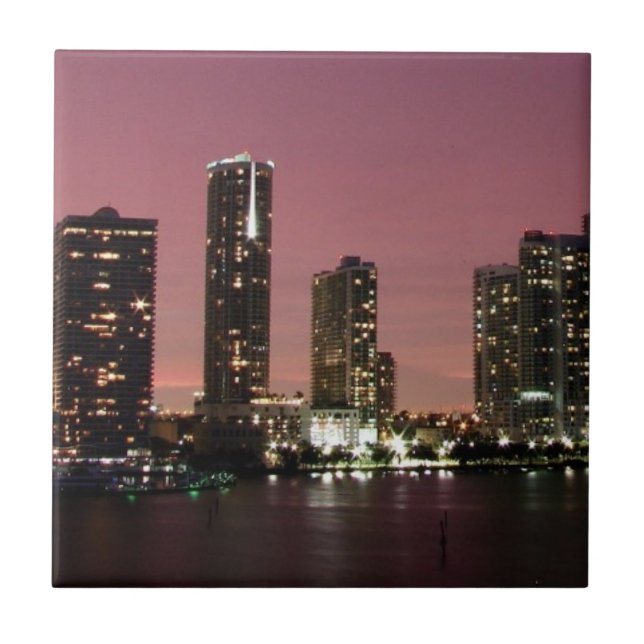 Sunset light over Miami after a storm Tile (Front)