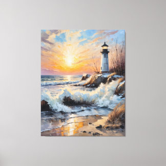 Sunset Lighthouse – Coastal Impressionist Seascape Canvas Print