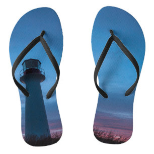 sunset lighthouse flip flops