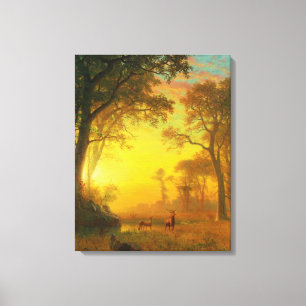 Sunset Lighting the Forest (by Albert Bierstadt) Canvas Print