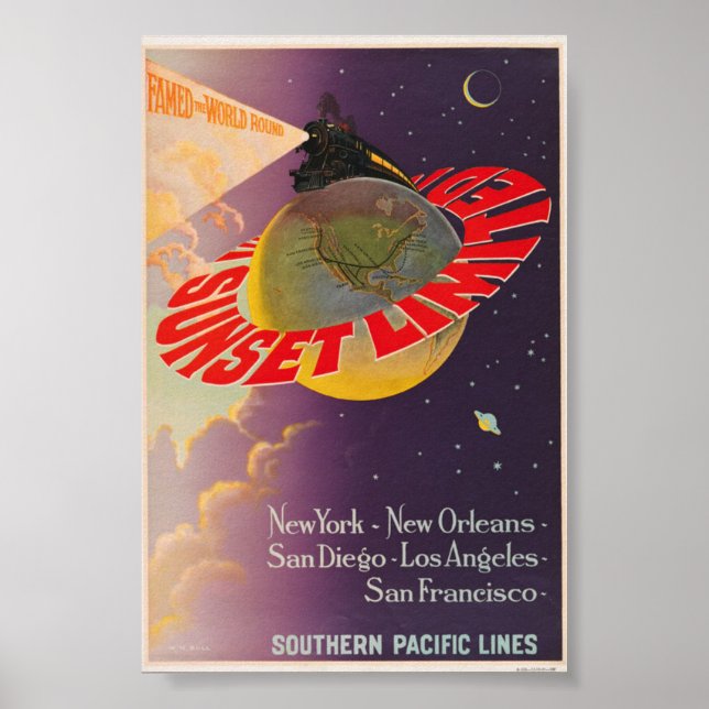 Sunset Limited Vintage Railroad Poster (Front)
