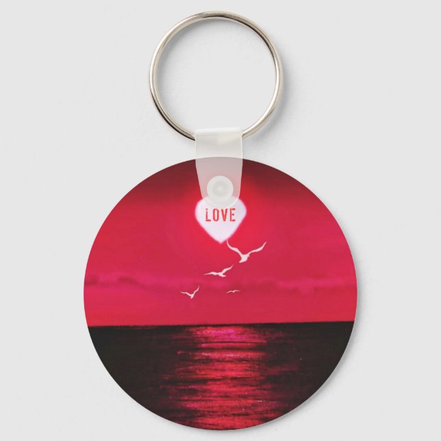 Sunset Love Heart Romantic Keychain (Front)