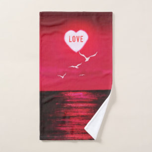 Sunset Love - Romantic - Black Red - Customisable Bath Towel Set