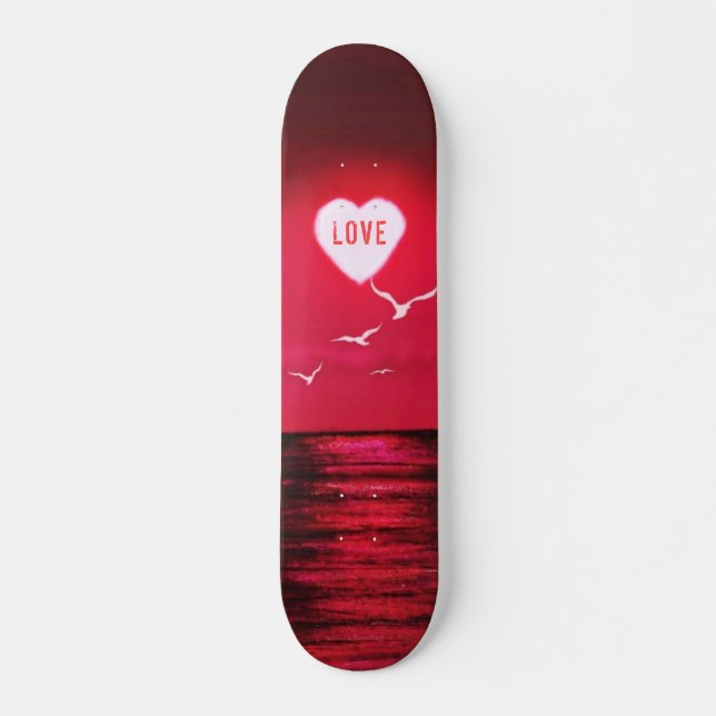 Sunset Love - Romantic - Black Red - Customisable Skateboard (Front)