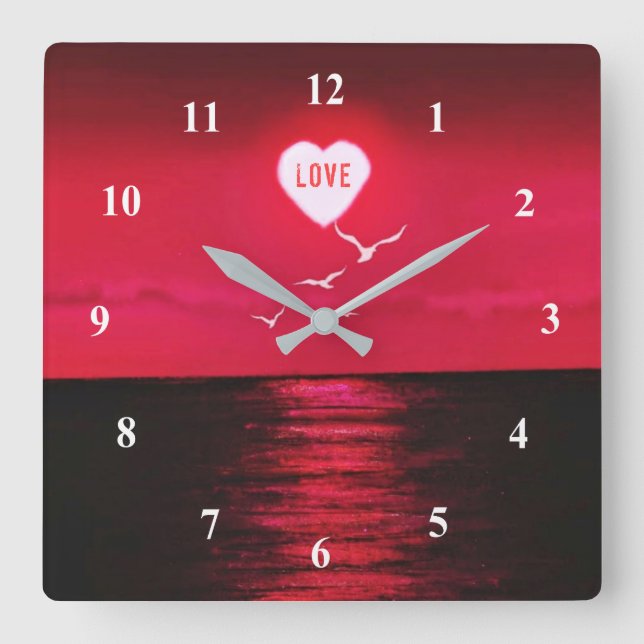 Sunset Love - Romantic - Black Red - Customisable Square Wall Clock (Front)