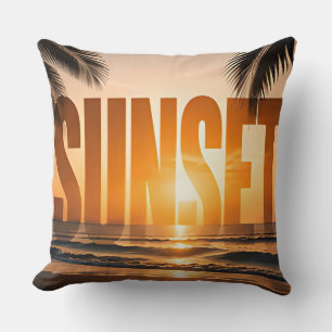 Sunset Luxury Coastal Editorial Graphic Design Cushion