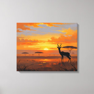 Sunset Majesty in the Savannah – Abstract Gazelle  Canvas Print
