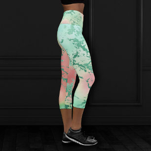 Sunset Marble Cantaloupe Cassis and Neo Mint Capri Leggings