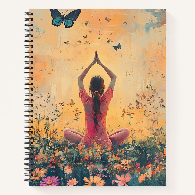 Sunset Meadow Meditation with Butterflies (1) Notebook (Front)